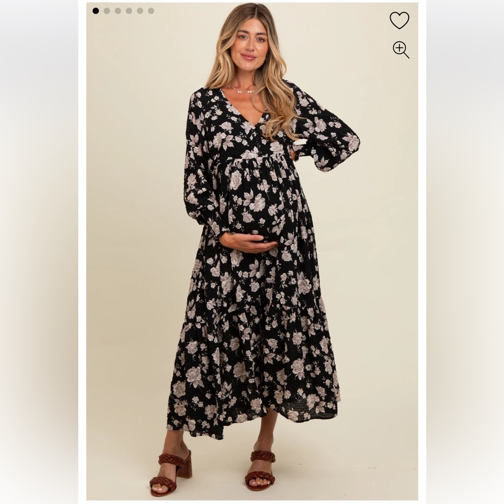 In Bloom Black and Cream Floral Long Sleeve Dress
